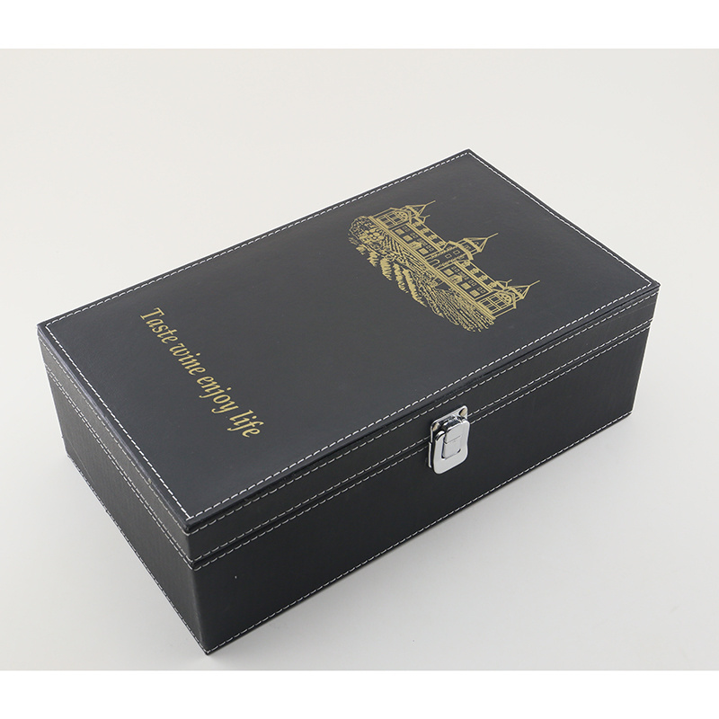 Custom  High Quality Black PU leather Double Bottle Wine Box