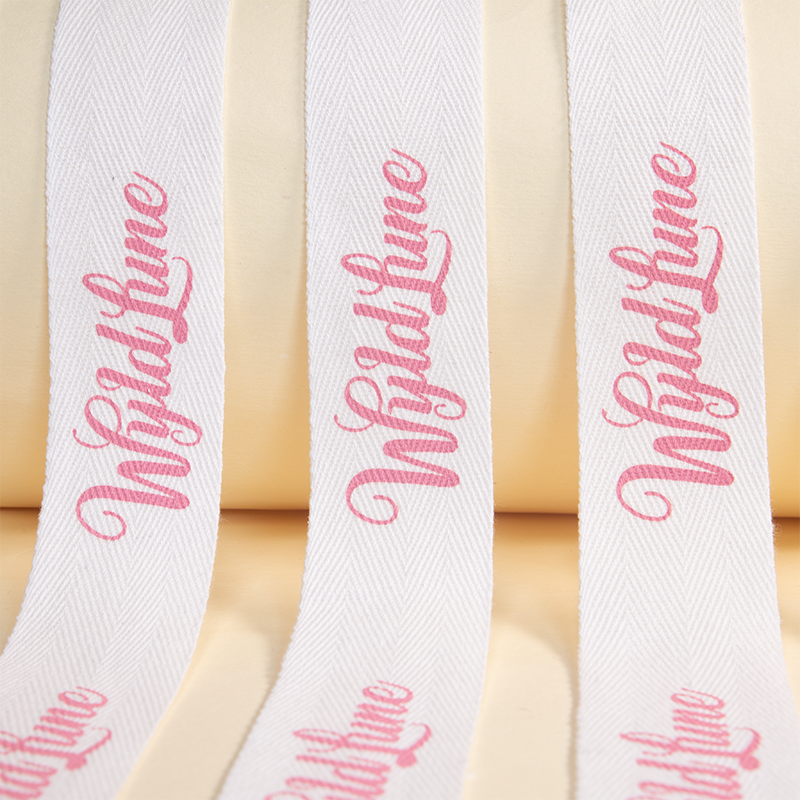 Custom Logo White Herringbone Cotton Tape ribbon with foil stamping for Women Fashionable Hats