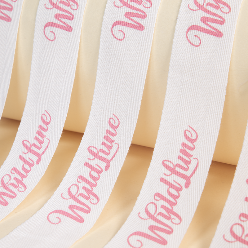 Custom Logo White Herringbone Cotton Tape ribbon with foil stamping for Women Fashionable Hats