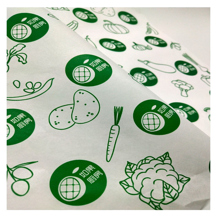 Custom Logo Printing Water Oil Proof Packaging Wrapping Tissue Paper 35 gsm For Food Hamburger Fries Fried chicken