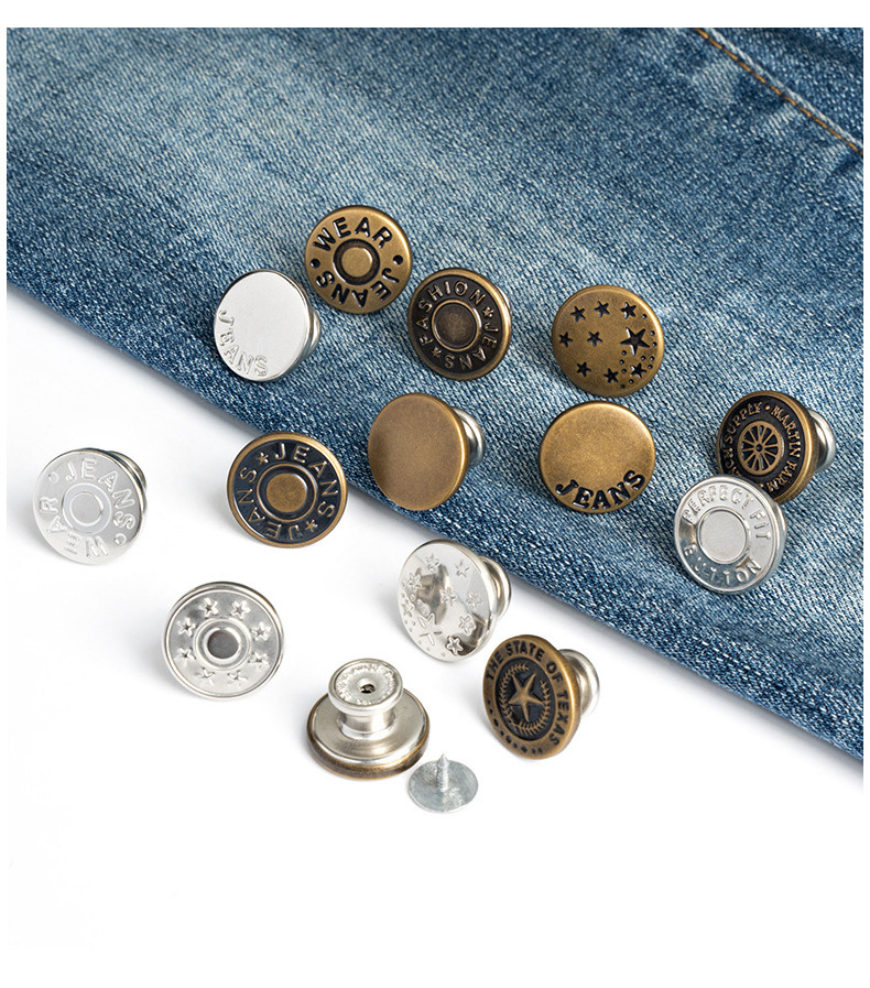 Custom logo embossed Snap Button Zink Alloy Metal Gold Silver Denim Shank Jeans Buttons and Rivets for Jeans Clothes