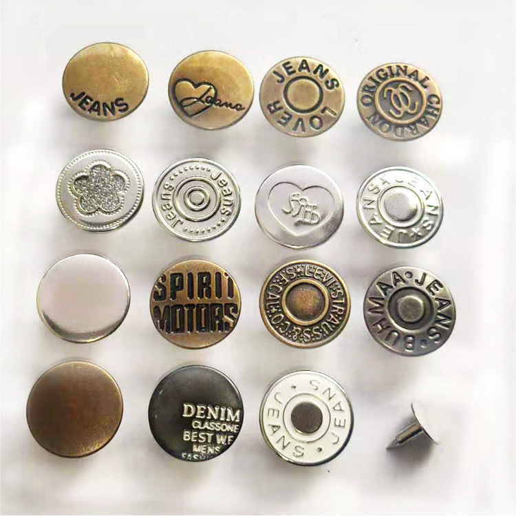 Custom logo embossed Snap Button Zink Alloy Metal Gold Silver Denim Shank Jeans Buttons and Rivets for Jeans Clothes