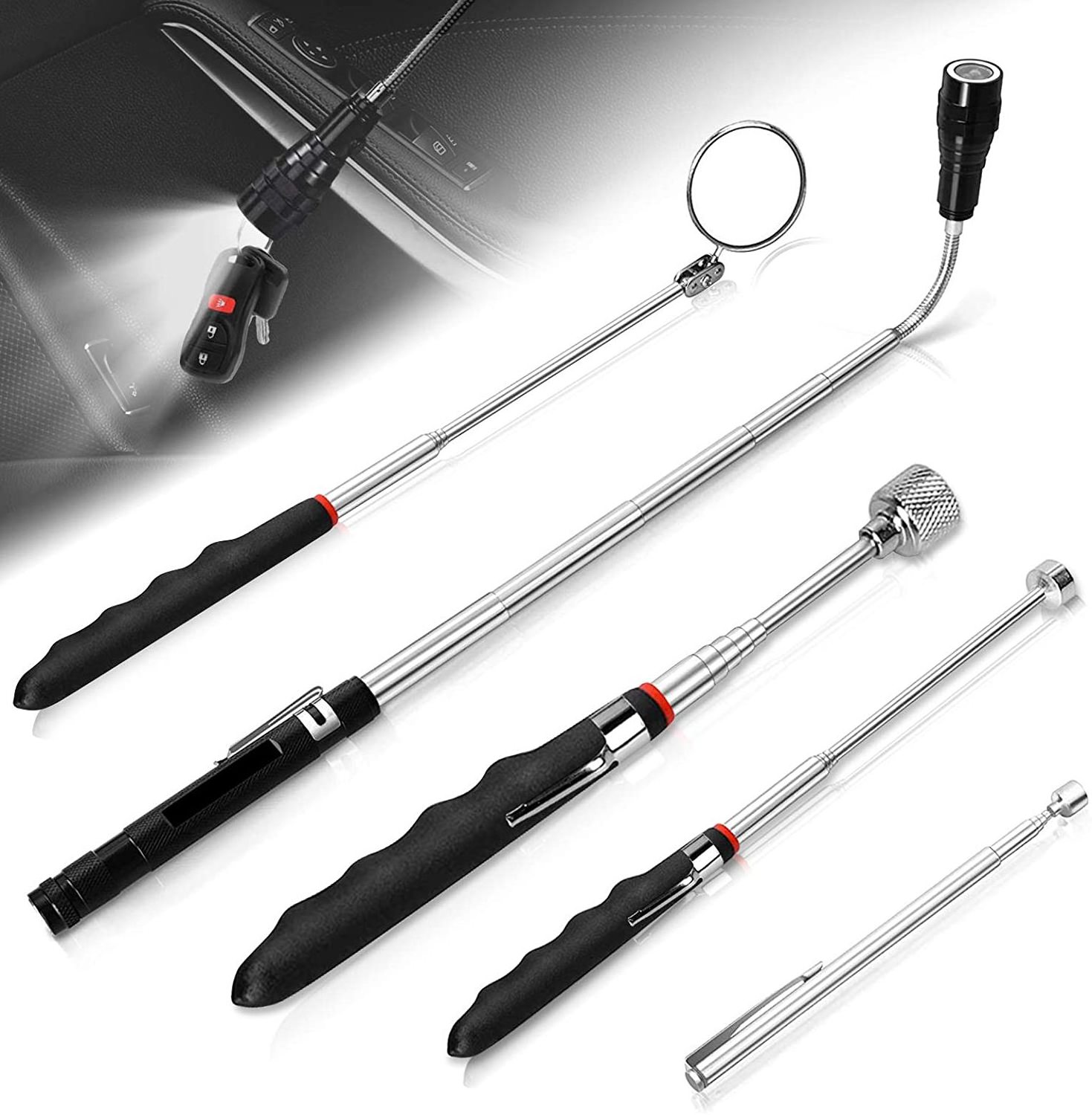 8LBS 180 Degree Universal Rotation Stainless Steel Telescopic Magnetic Pickup Tool With Led Lights other hand tools