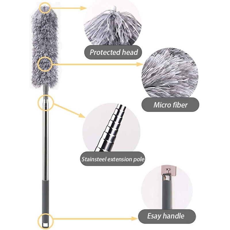 Xin Xing Masthome Telescopic Broom Duster Handle Detachable Flexible Feather Microfiber Cleaning Fan Duster