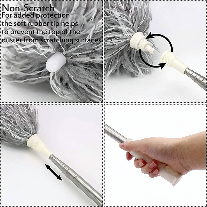 Xin Xing Masthome Telescopic Broom Duster Handle Detachable Flexible Feather Microfiber Cleaning Fan Duster