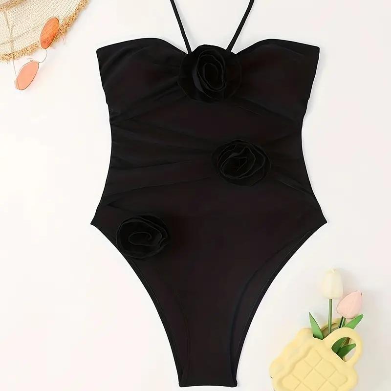 2023 Flower Design Swimsuits One Piece Swimwear 3D Rose Beachwear Hollow Out Bathing Suit Halter Ladies Swimwear