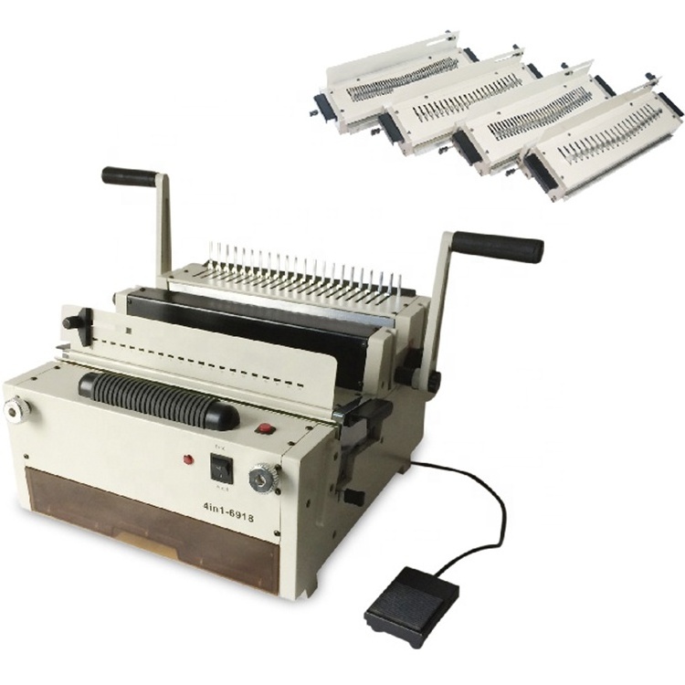 4-in-1 6918 Electric Multi-function desktop 4 in 1spiral comb wire book binding machine  book Spiral binding machine