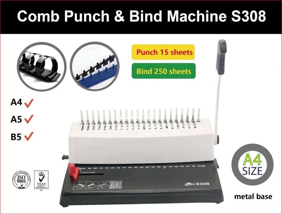 S308 A4 Manual Comb Punching and Binding machine Paper Book Binder Binding Machine