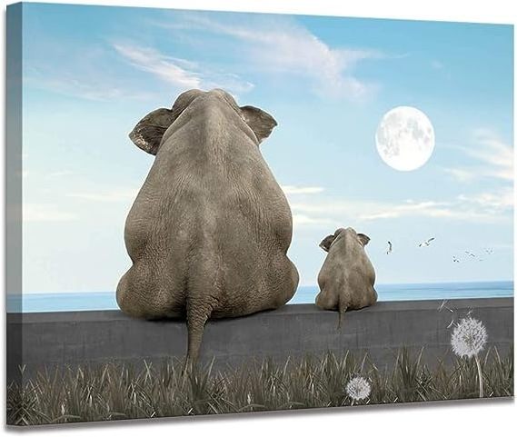 Canvas wall art animal Elephant dandelion art painting Elephant Moon viewing African wall decoration living room home decor