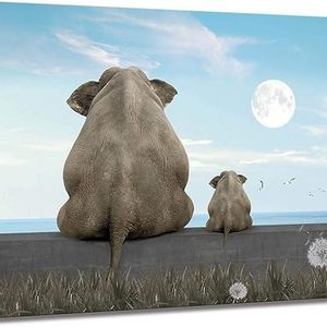 Canvas wall art animal Elephant dandelion art painting Elephant Moon viewing African wall decoration living room home decor