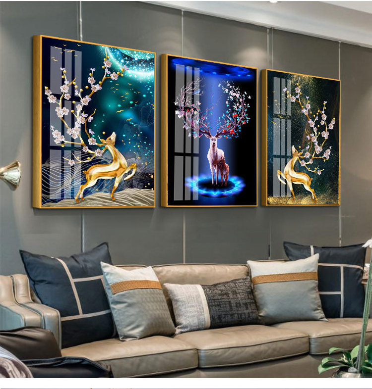 Fashion family living room decoration diamond elk good luck crystal porcelain framed  painting pop wall art