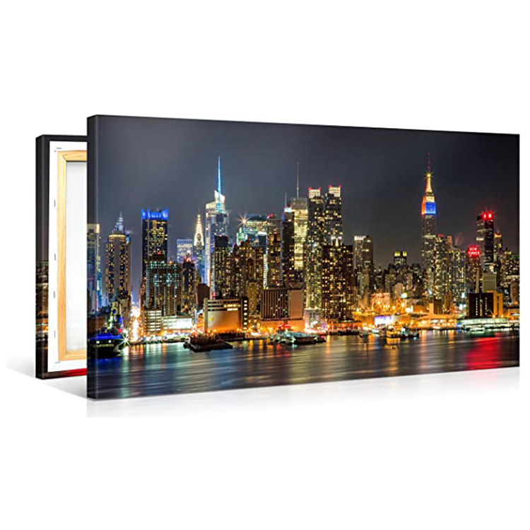 Night Lights New York City City Landscape Art Micro-jet Canvas Printing Wall Decoration Picture led wall light painting Wall Art