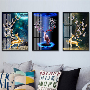 Fashion family living room decoration diamond elk good luck crystal porcelain framed  painting pop wall art