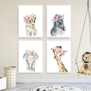 Flower Animal  Lion Zebra Elephant Giraffe Nursery  Print  Kids Baby Bedroom Decor Wall Pictures baby room wall art