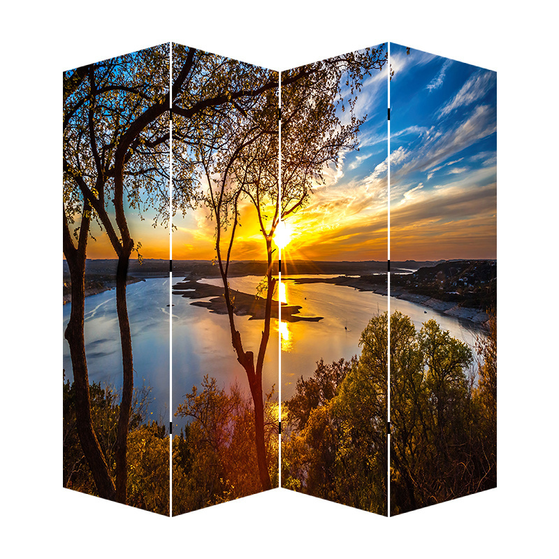 Custom picture Landscape 3 -5 panel canvas/wood folding home flower canvas divider screens