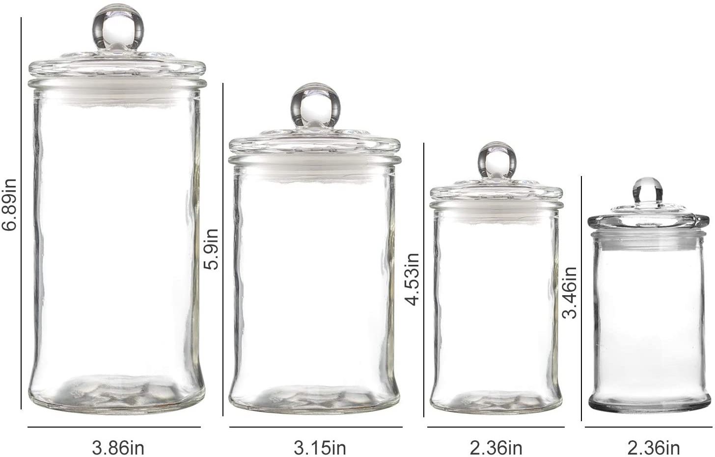 Glass Apothecary Jars,Bathroom Storage Organizer with lids - Glass canisters Jar Cotton Ball Holder