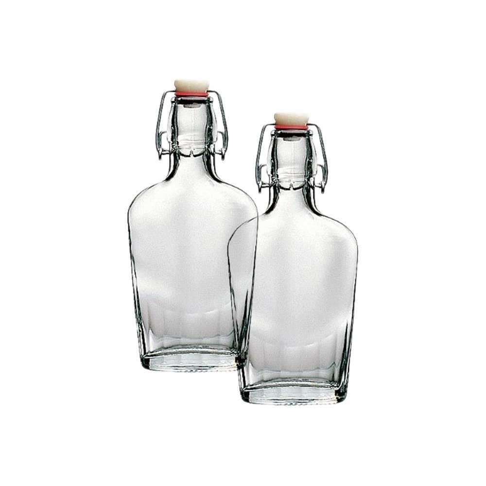 250ml 500ml rectangular flat clear glass  Flask beverage apple vinegar bottles with stainless steel flip top