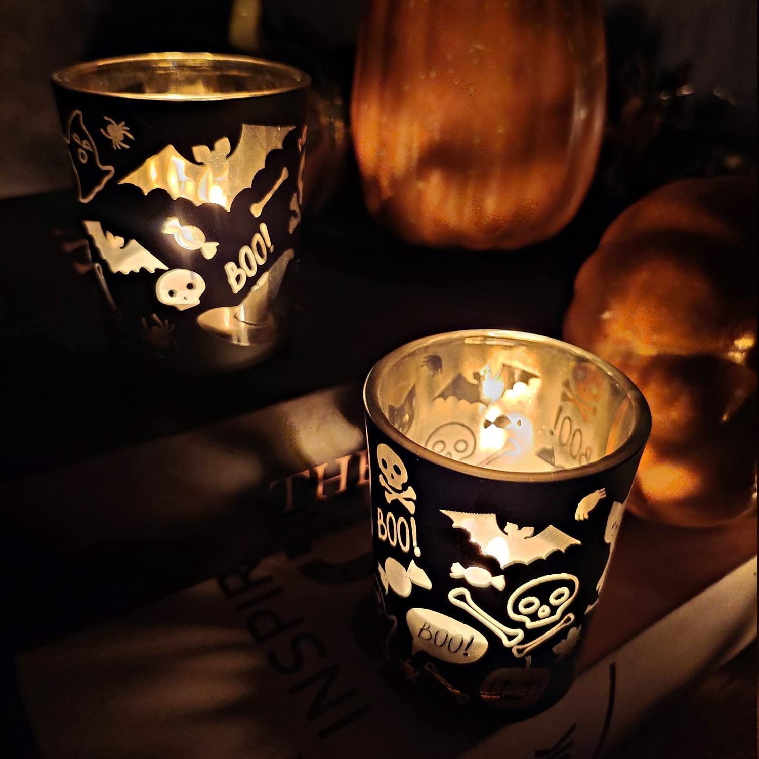 Halloween Candle Holder Black and Gold Votive Candle Holders Glass Tealight Holders Bulk for Table Centerpiece Home Decoration