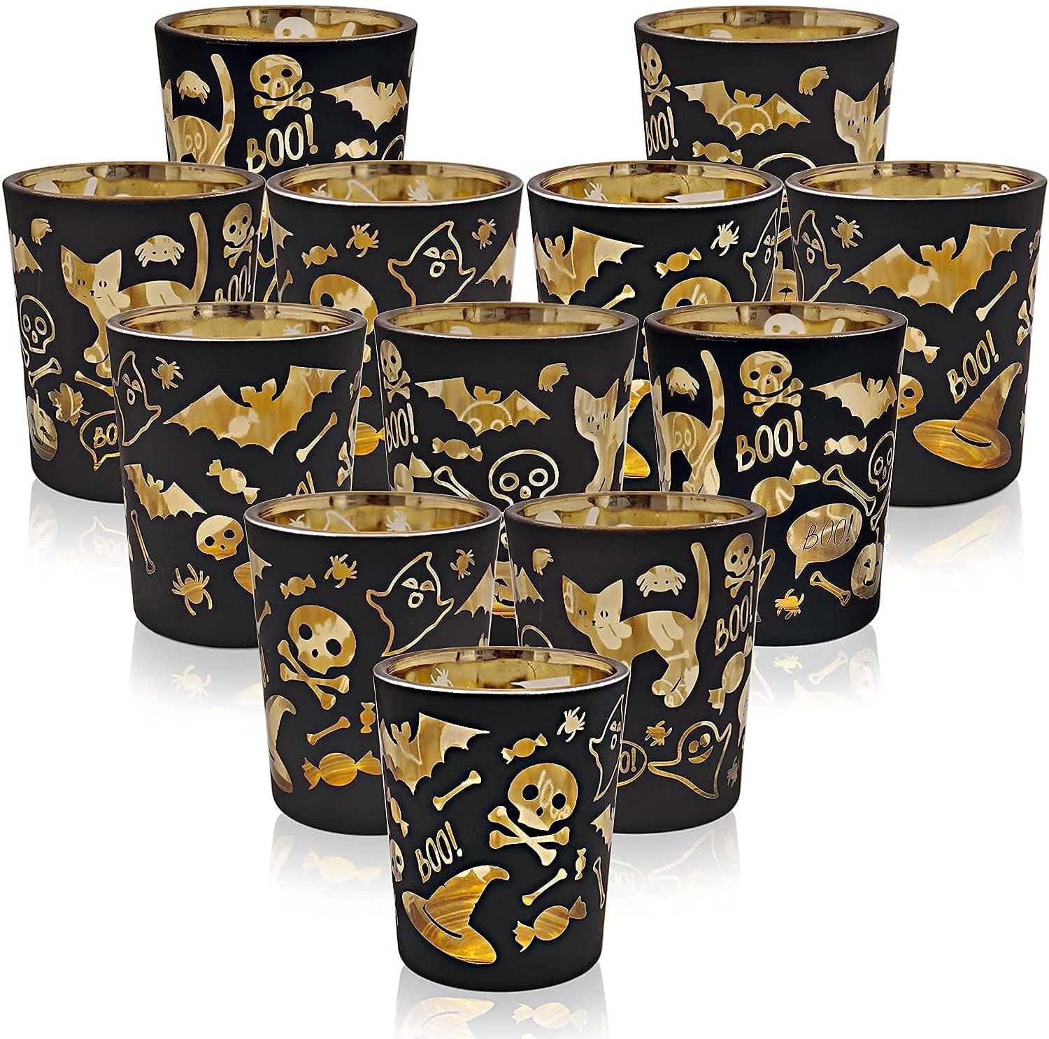 Halloween Candle Holder Black and Gold Votive Candle Holders Glass Tealight Holders Bulk for Table Centerpiece Home Decoration