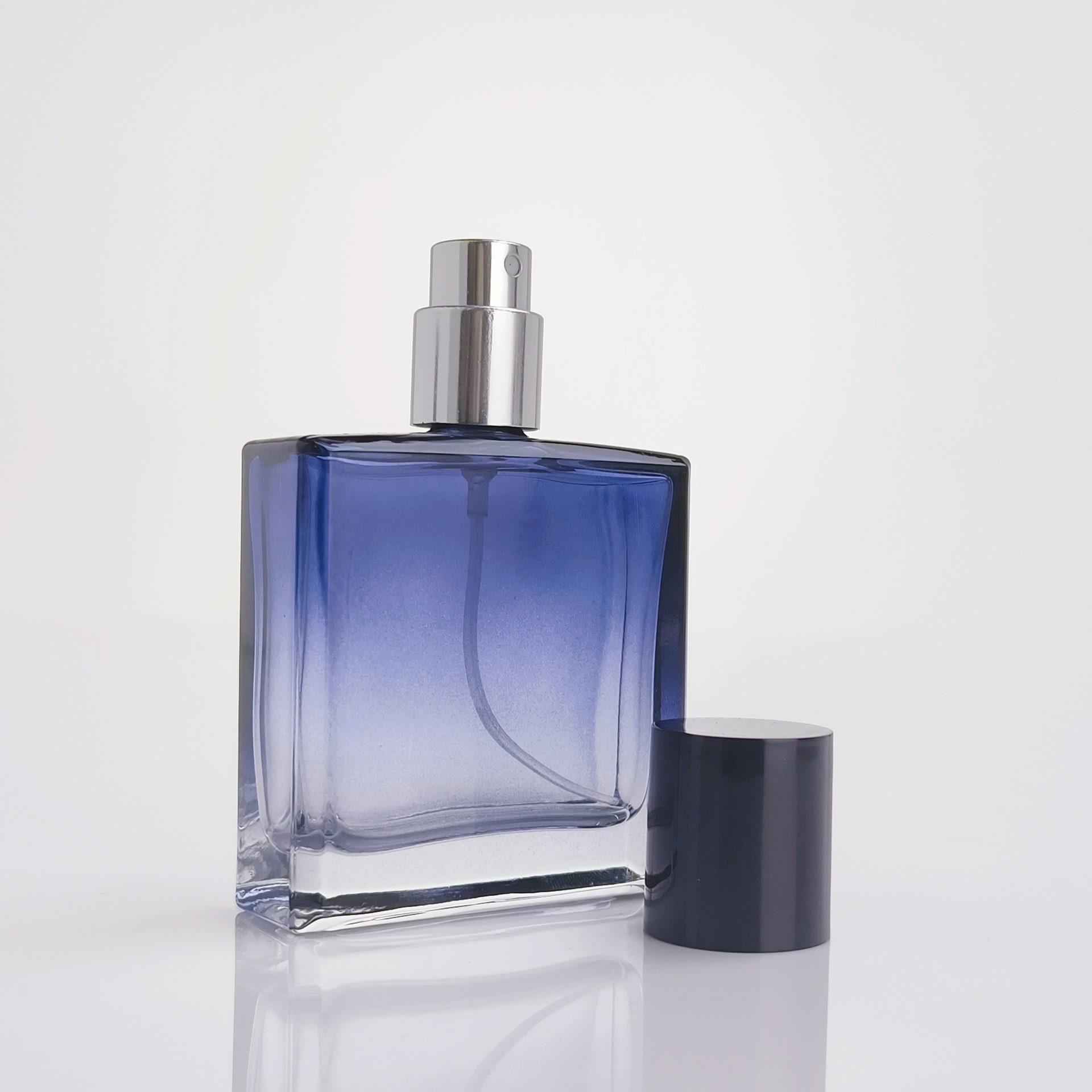 Custom logo gradient blue luxury men's perfume bottle glass empty spray bottle 30ml 50ml 100ml