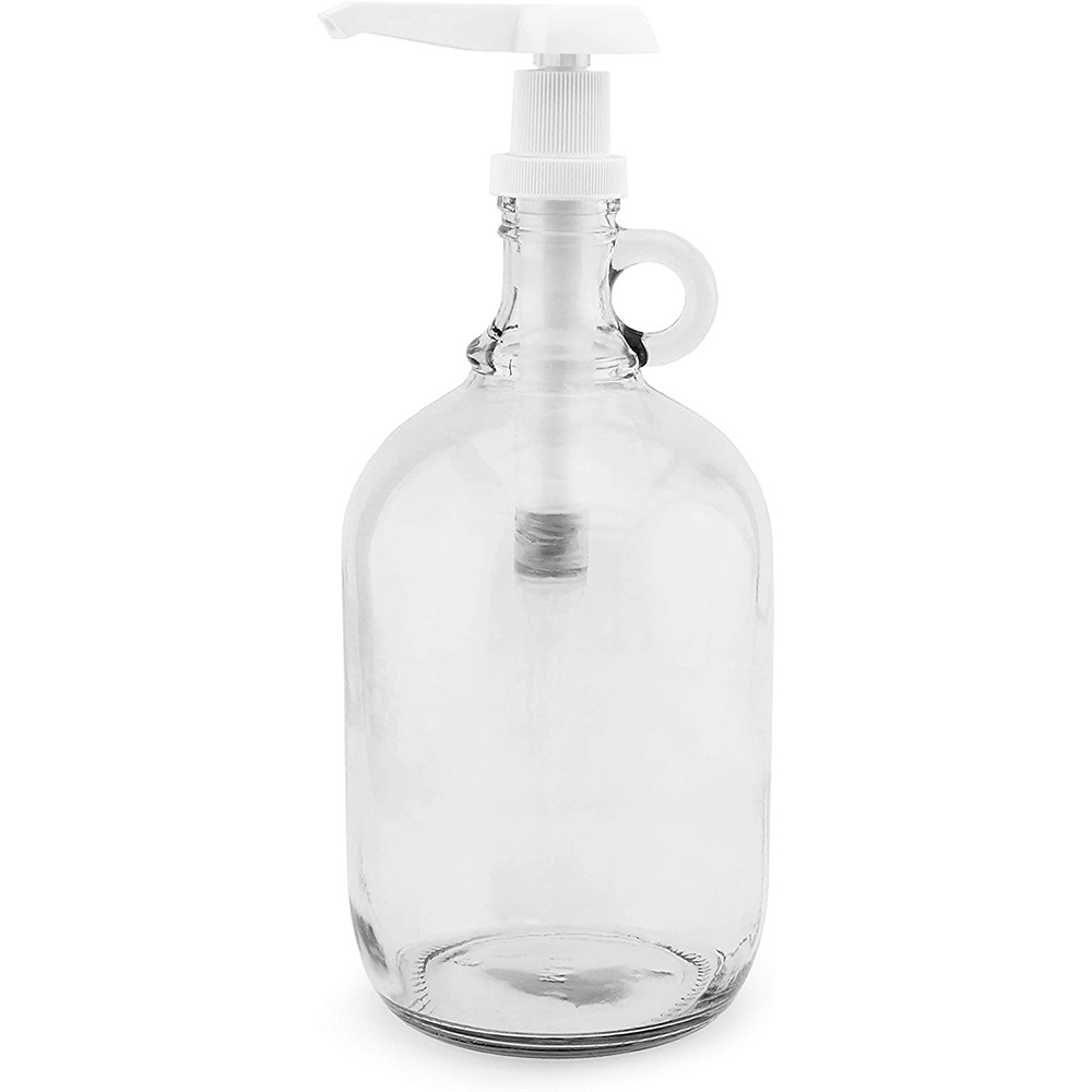 Half Gallon Glass Pump Dispenser Bottle, 64-Ounce Jug with Pump for Sauces, Syrups, Soaps and More