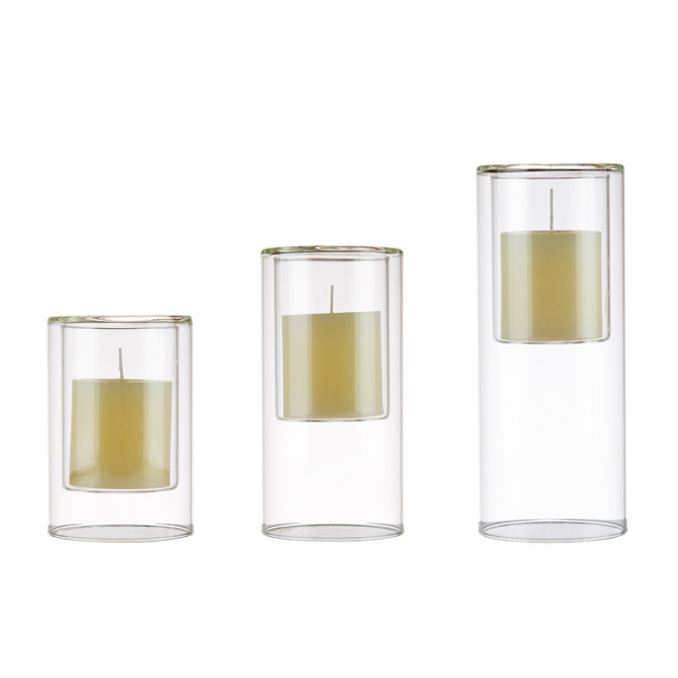 Hand Blown Glass Tube Candle Holder Borosilicate Double Wall Cylinder Glass Candle Holders for Wedding Decoration