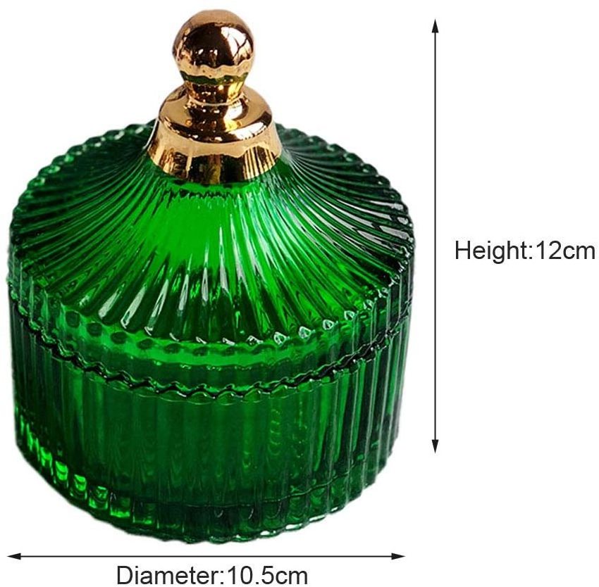 Nordic Style Vintage Green Glass Apothecary Jar With Lids, Candy Trinket Jewelry Jar Containers Tea Light Candle Holder Wedding