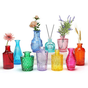 Colorful Glass Vases for Centerpieces/Glass Single Bud Vase/Creative Vintage Carved Mini Table Floral Vase