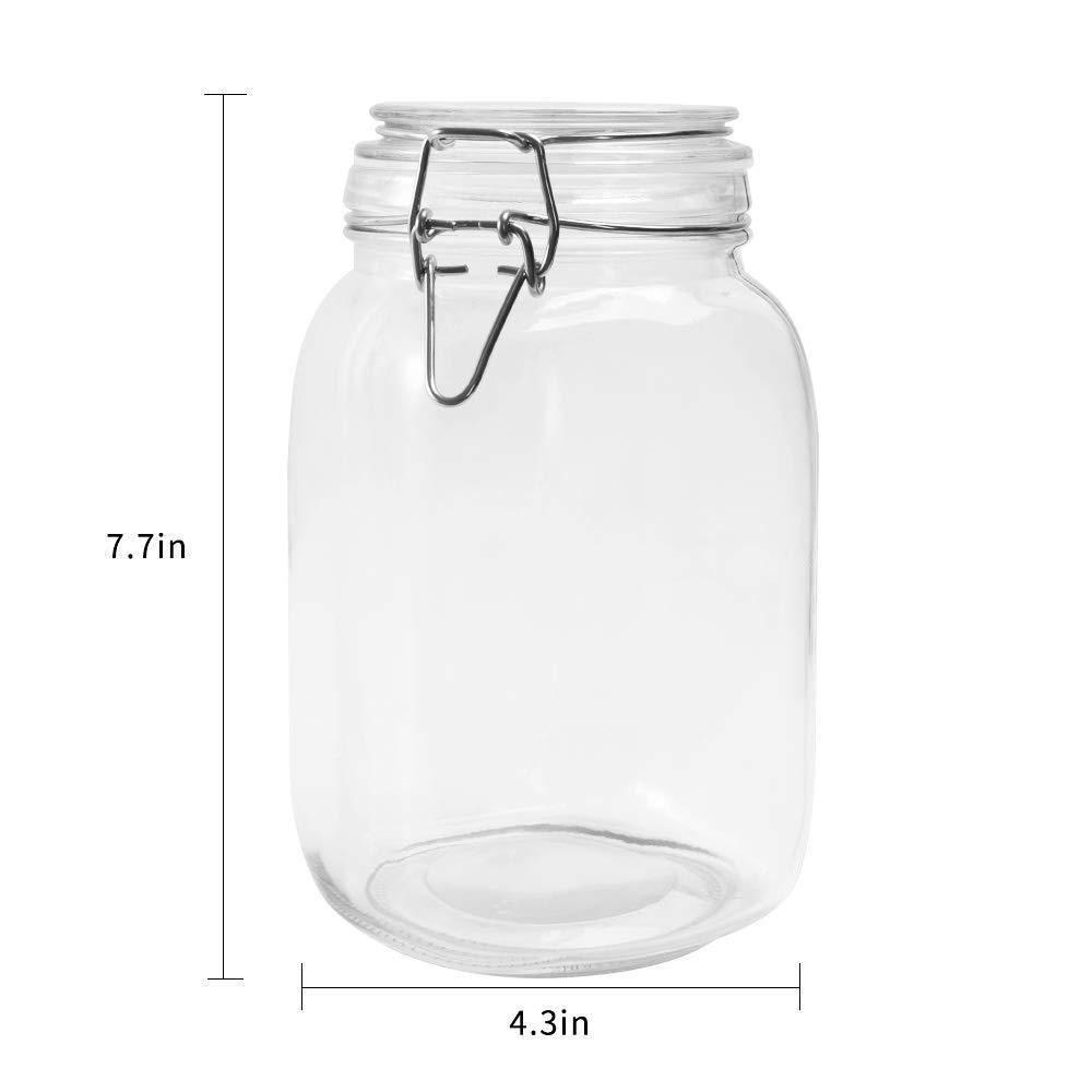 50 OZ Glass Jar 3 Pack Reusable Storage Jar with Stainless Steel Clasp Airtight Rubber Gasket Lid for Jam, Coffee, Tea,Honey