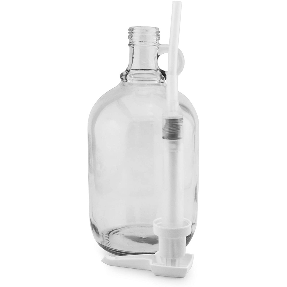 Half Gallon Glass Pump Dispenser Bottle, 64-Ounce Jug with Pump for Sauces, Syrups, Soaps and More