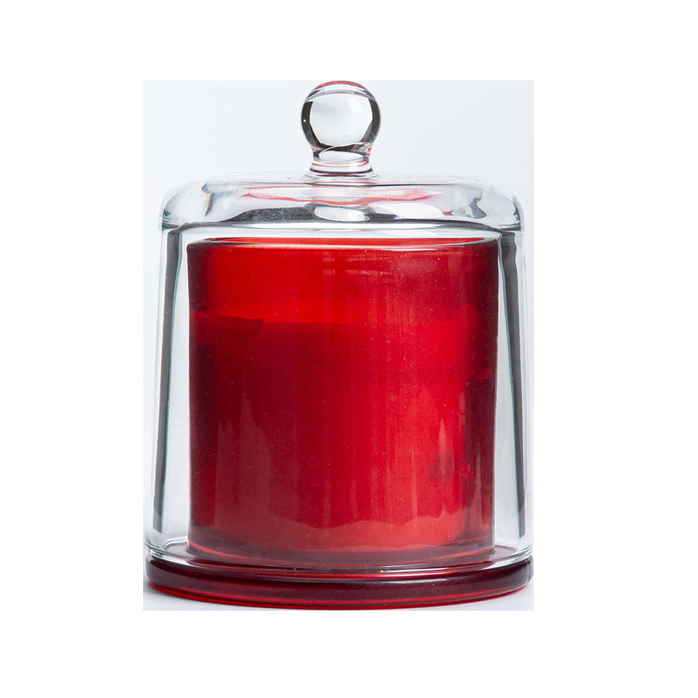 Custom Logo Transparent Red  Wide Mouth Glass Candle Jar With Glass Cover  For Candle Making