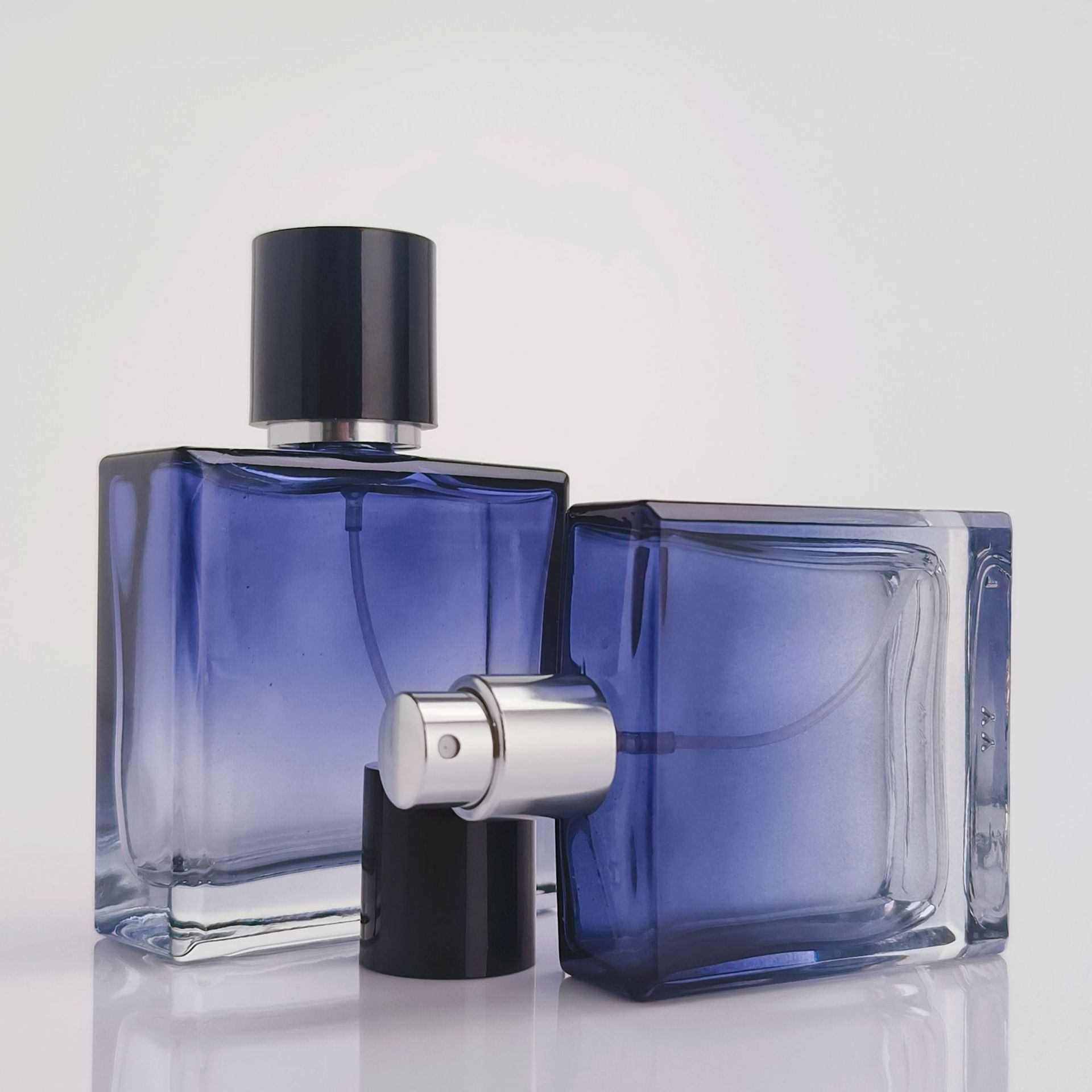 Custom logo gradient blue luxury men's perfume bottle glass empty spray bottle 30ml 50ml 100ml