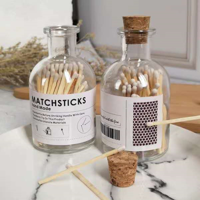 Custom logo Wholesale Sticks Safety Matchsticks Match Wood Stick Long Matches Glass storage Jar with cork