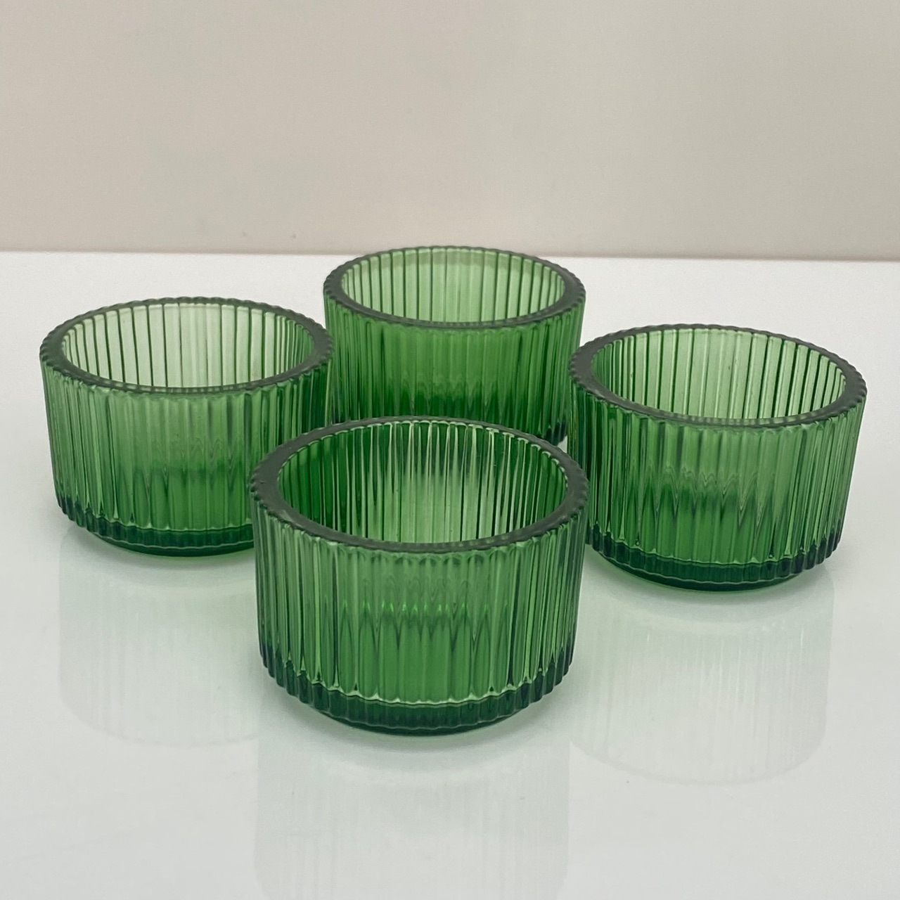 Wholesale 40ml 90ml Retro Dark Green Small Jar Ribbed Glass Tea light Holder Wax Cup