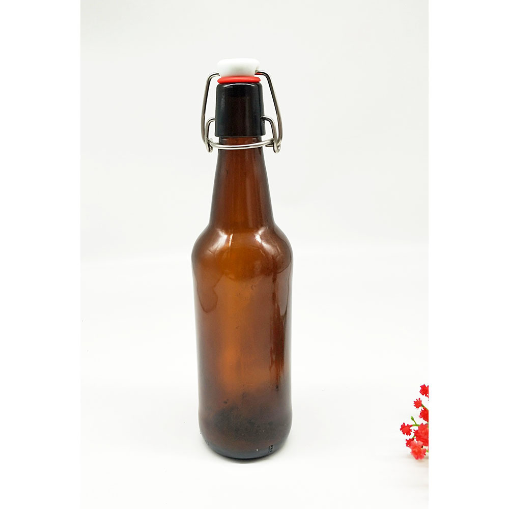 500ml   17oz  amber   clear   frosted   black  round  high   quality  glass  wine   beer   bottle  with  swing  top