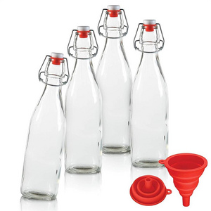 250ml 500ml 1L clear square water wine swing top glass bottle with stoppers