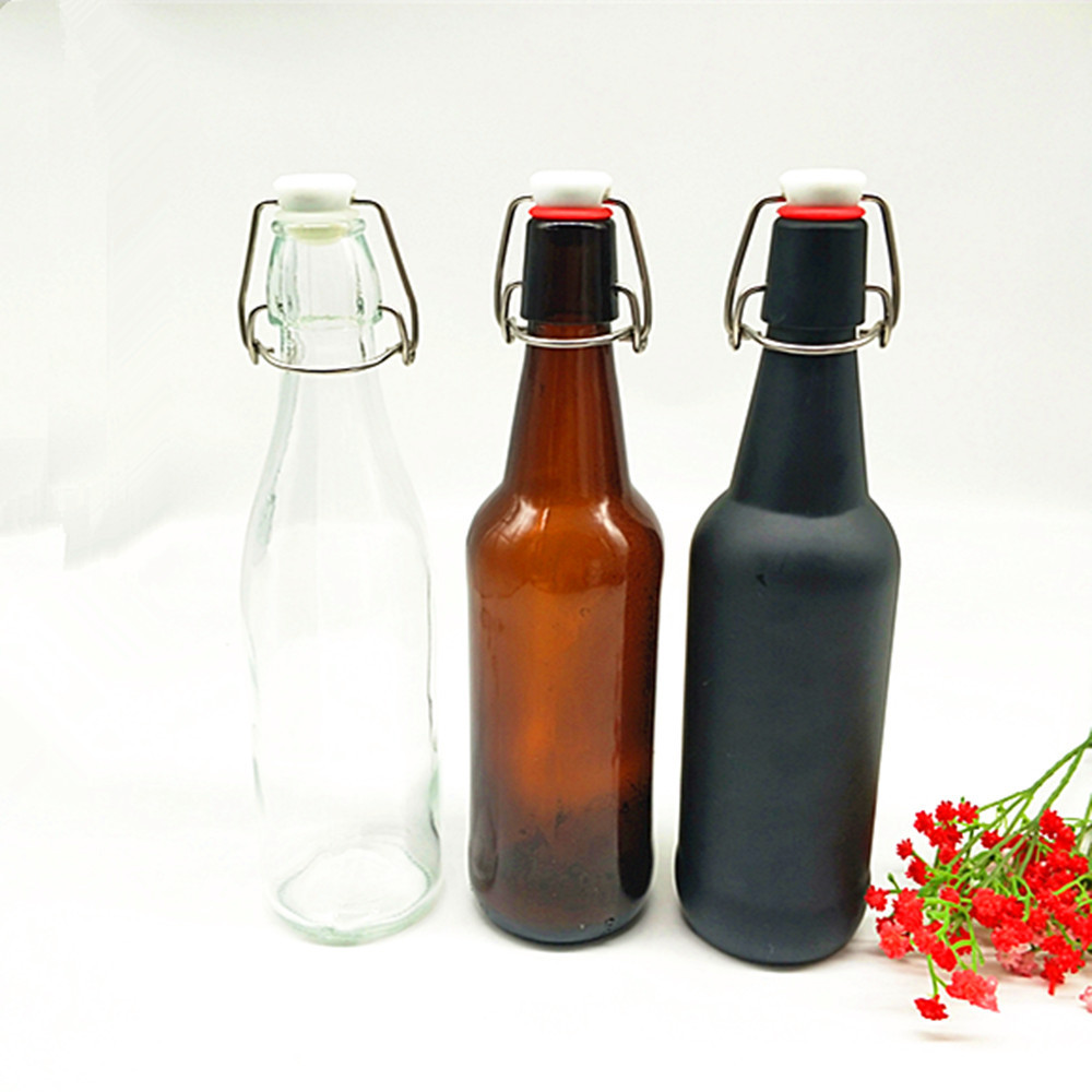 500ml   17oz  amber   clear   frosted   black  round  high   quality  glass  wine   beer   bottle  with  swing  top