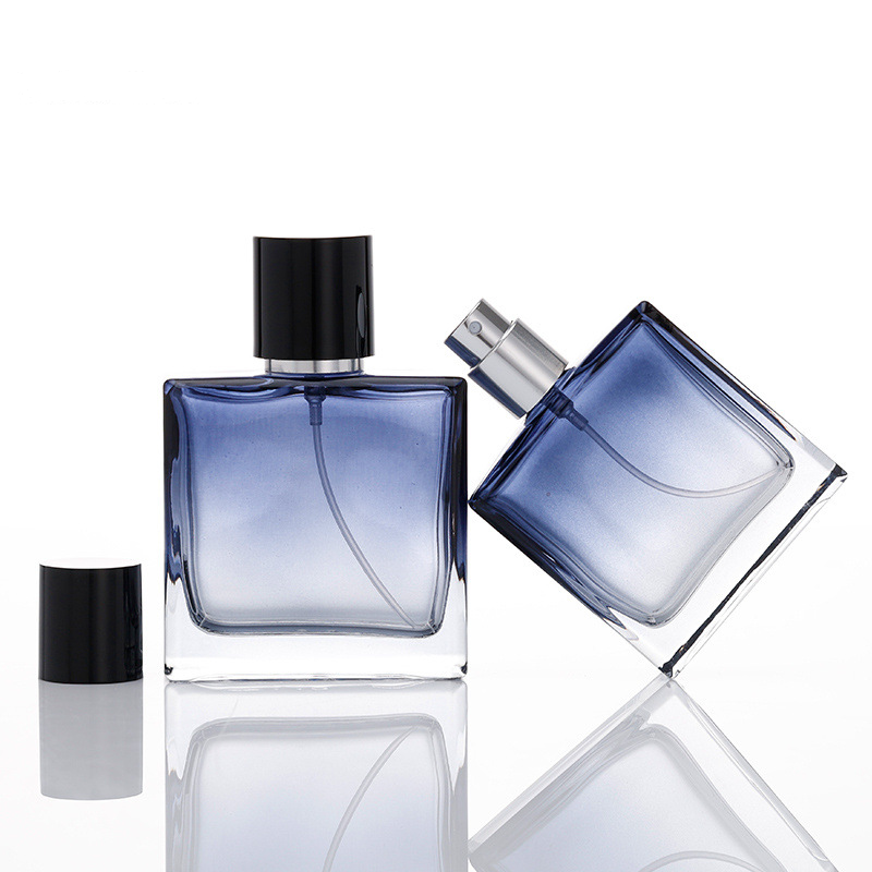 Custom logo gradient blue luxury men's perfume bottle glass empty spray bottle 30ml 50ml 100ml