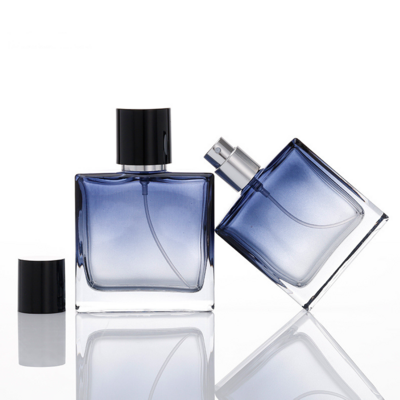 Custom logo gradient blue luxury men's perfume bottle glass empty spray bottle 30ml 50ml 100ml