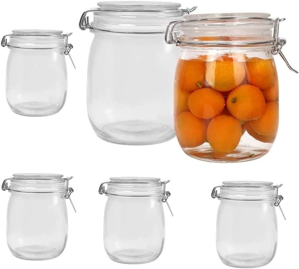 Wholesale  Cheap Wide Mouth Glass Small Candy Canning Jar With Wire Snap Lid Favor Swing Top Container For Spices Herbs