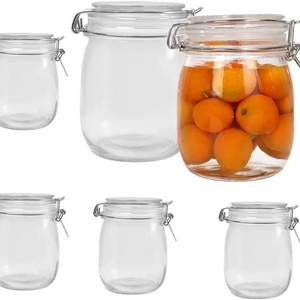 Wholesale  Cheap Wide Mouth Glass Small Candy Canning Jar With Wire Snap Lid Favor Swing Top Container For Spices Herbs