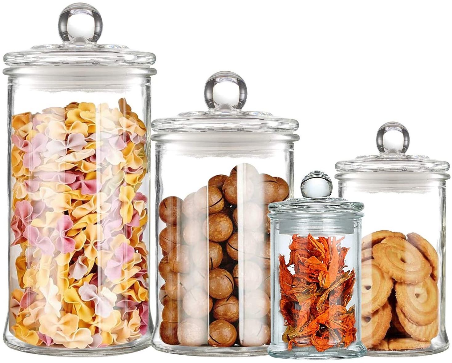 Glass Apothecary Jars,Bathroom Storage Organizer with lids - Glass canisters Jar Cotton Ball Holder