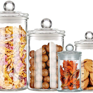 Glass Apothecary Jars,Bathroom Storage Organizer with lids - Glass canisters Jar Cotton Ball Holder