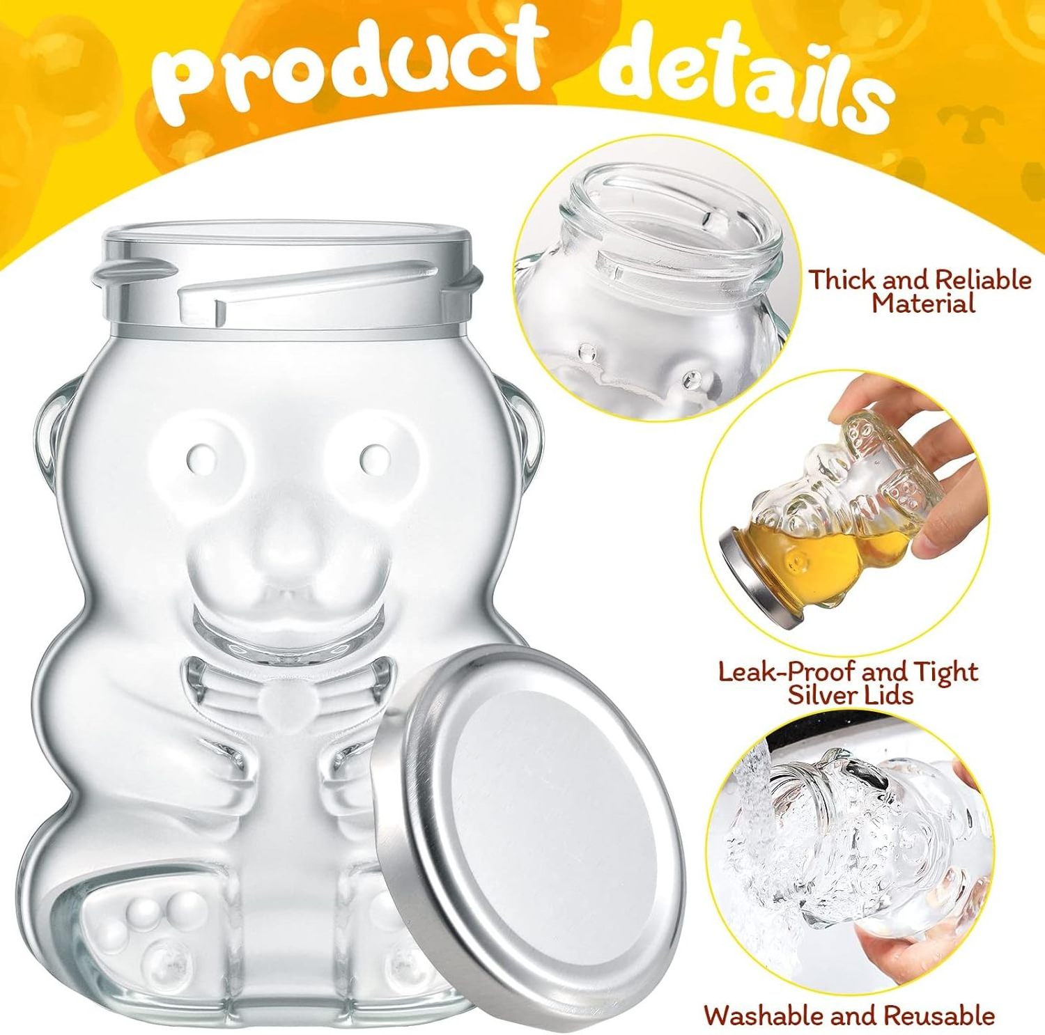 180ml 6oz Wholesale Teddy Bear Shape Glass Bottle Honey Glass Jar with Lug Lid Wooden Stick