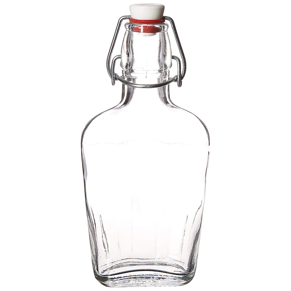 250ml 500ml rectangular flat clear glass  Flask beverage apple vinegar bottles with stainless steel flip top