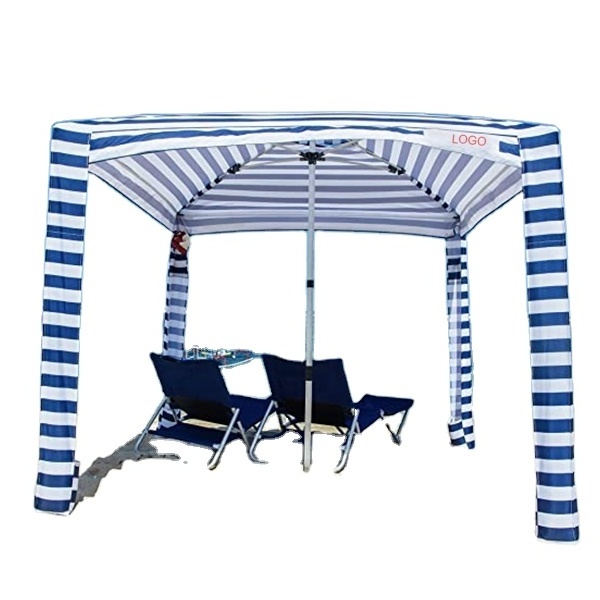 Custom Printing Stripe Portable Windproof  Beach Tent Sun Shelter Pop Up Outdoor Beach Umbrella Cabanas