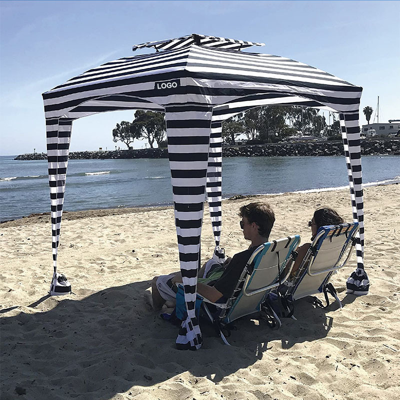 Custom Printing Stripe Portable Windproof  Beach Tent Sun Shelter Pop Up Outdoor Beach Umbrella Cabanas