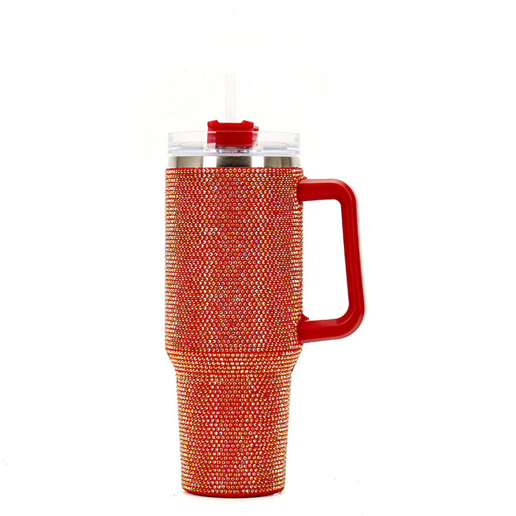 Hot Sale Rhinestones Car Cups Stainless Steel Vacuum Adventure Quencher Bling Crystal 40oz Tumbler With Handle And Straw