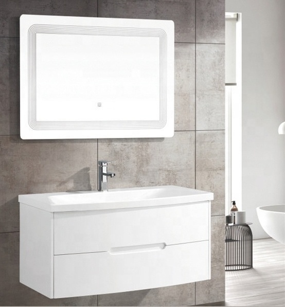 Hangzhou Furniture modern design arc pvc Bathroom Vanity  With LED Mirror