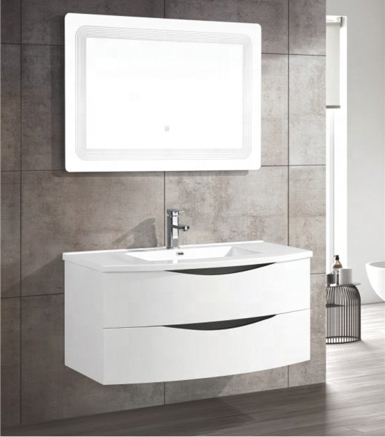 Hangzhou Furniture modern design arc pvc Bathroom Vanity  With LED Mirror